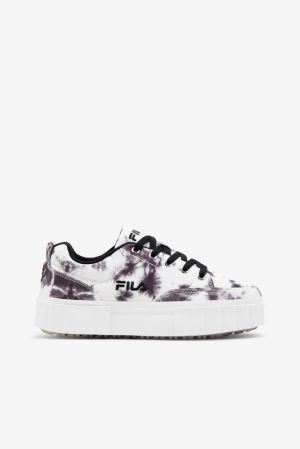 FILA Sandblast Low Dark Tie Dye Sneakers Black / White,Womens Shoes | CA.KIFZJV857